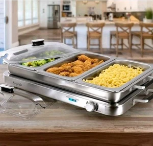 Buffet Server 3-in-1 Electric Chaffing Warming Tray Triple Trays Baking Pan - Picture 1 of 7