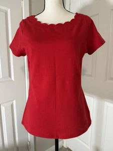 Anne Klein Sport Red Scallop Neck Short Sleeve Tee Sz M New - Picture 1 of 9