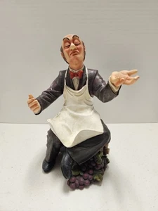 VINTAGE CHEF/Butler On A Wine Barrel W/Grapes WINE BOTTLE HOLDER 10.5" - Picture 1 of 5