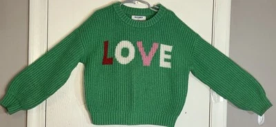 Suéter Old Navy Niña Talla 6/7 Verde Manga Larga Rosa/Rojo/Blanco LOVE Frontal Foto 1 de 4
