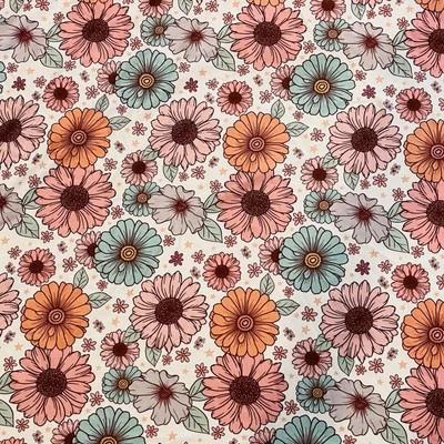 Tela retro floral por yarda, remanente tela elástica blanca Foto 1 de 2