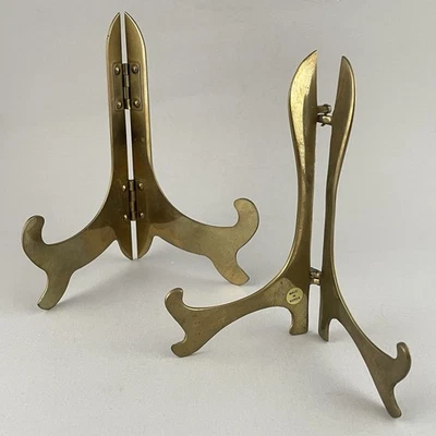 Juego de 2 soportes de exhibición plegables caballete de latón vintage placa de fotos soporte para libros Foto 1 de 4