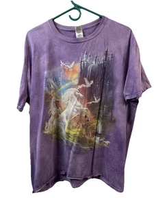 Men's T-shirt Purple Unicorn Castle Retired Logo XL Gildan Castle Mystical Goth - Picture 1 of 8