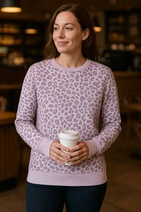 Tek Gear Ultrasoft Fleece Sweatshirt XXL Purple Leopard Print Cozy Pullover... - Picture 1 of 8