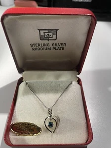 Sterling Silver Rhodium Plated Necklace w/ Turquoise Stone Heart Pendant - Picture 1 of 7