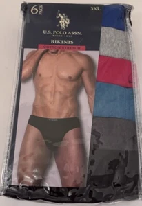 Herren Bikini Slips 6er Pack Größe 3XL 48”-50” US Polo Assn Unifarben Baumwolle NEU - Bild 1 von 5