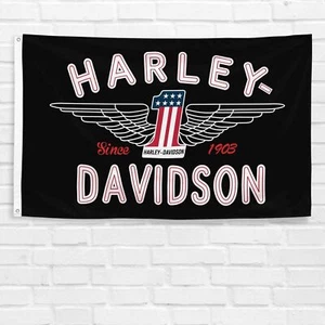 For Harley Davidson Motorcycle Enthusiast 3x5 ft Flag Vintage Garage Wall Banner - Picture 1 of 12