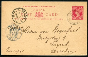 NATAL (22665): Stamford Hill to Lund, Sweden/cancel/QV card 1902 - Picture 1 of 2
