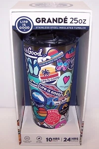 Life is Good GRANDE 25oz Stainless Steel Tumbler Stickers All Over - Picture 1 of 3