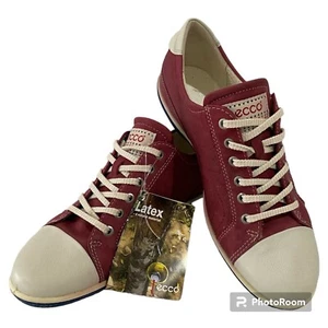 Ecco Womens Comfort Sneakers Shoes Size EU 37 AU 6 Red + Cream Toe Leather Lace - Picture 1 of 16