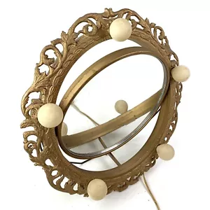 Vintage Gold Hollywood Regency Art nouveau 2 Sided Lighted Mirror Metaltex Inc - Picture 1 of 9