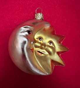 Vintage Christmas Ornament Glitter Glass Sun And Moon - Picture 1 of 4