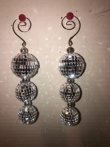 2 Vintage 3 Tier Silver Mirrored Mosiac Disco Ball Ornaments-4 3/4" Long-Unique! - Picture 1 of 5