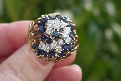 Ladies 14K two-tone Gold Diamond & Sapphire Cluster Ring - Size 10 / 1.00 TCW - Image 1 of 4
