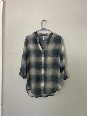 Women’s Xhilaration Plaid V Neck Button down Long Sleeve Top - Image 1 of 4