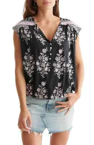 Lucky Brand L61527 Womens Black Print Graphic Tee Size Medium - Picture 1 of 3