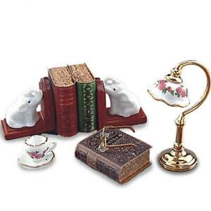Desktop Set Reutter 1.876/6 Lamp Elephant Book Ends Tea Cup Dollhouse Miniature