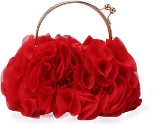 Women Red Floral Clutch Purses Satin Flower Evening Bag Party Prom Handbags - Picture 1 of 6
