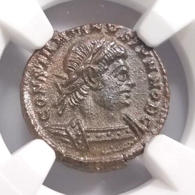 Constantine II Roman Empire BI Nummus AE3/4 NGC AU Ancient Epfig Hoard Pedigree - Image 1 of 4