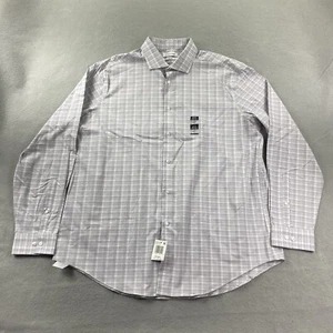 Calvin Klein Shirt Mens 17.5 White Plaid Button Up Extra Slim Fit Stain Shield - Picture 1 of 11