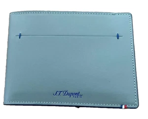 S.T.Dupont Wallet Card Case Leather Grey With Accents Dark Blue 184200 - Picture 1 of 1