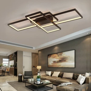 Fashion Living Room Chandelier Black Rectangle LED Chandelier Ceiling Light - Picture 1 of 5