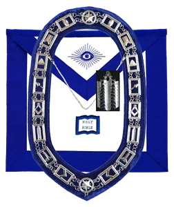 MASONIC BLUE LODGE OFFICER CHAPLAIN APRON SILVER CHAIN COLLAR AND JEWEL - Picture 1 of 3