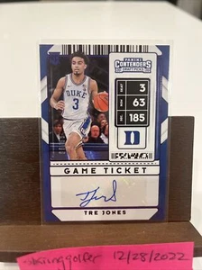 2020 Panini Contenders Draft Picks Tre Jones Game Ticket Purple /99 Auto RC #92 - Picture 1 of 2