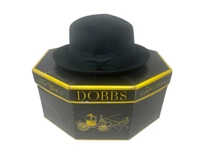 Vintage Dobbs Fifth Avenue New York Charcoal Black Fedora with Bow and Box 7 1/8 - Picture 1 of 9