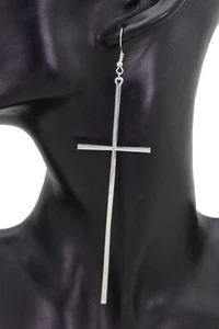 Conjunto de aretes cruzados grandes de metal plateado para mujer geniales joyas religiosas de moda - Imagen 1 de 12