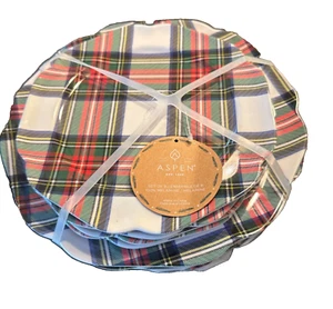 ASPEN TARTAN CHRISTMAS MELAMINE 4 SALAD PLATES 8” AND 4 DINNER PLATES 10.5” - Picture 1 of 17