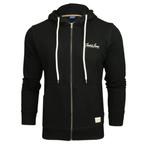 Jack & Jones Men's Jortons Zip Hoodie Black Casual Full-Zip Sweatshirt - Picture 1 of 1