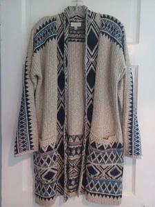Lucky Brand Aztec print long open cardigan womens XS/S Western tribal sweater - Picture 1 of 11