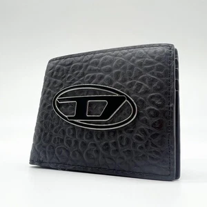 Diesel Men Recent Model Bifold Wallet D Logo Leather Black 11x10cm Almost unused - Picture 1 of 18