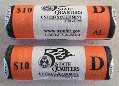 Set of 2 $10 Rolls Denver Mint Alabama AL 50 State Quarters Original Wrap - Image 1 of 4