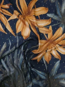 Navy Large Floral Twine Lurex Viscose Fabric - Picture 1 of 8
