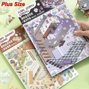 Plus Size 3D Landscape Sticker Cartoon Miniature Scene Book Student Kid Child - Picture 1 of 9