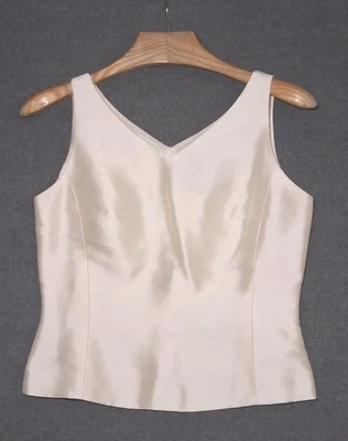 Винтажный Ann Taylor v-образным вырезом без рукавов шелк верхний кремовый размер 8 с подкладкой шикарный карьера - Изображение 1 из 4