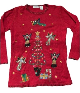 Victoria Jones Pullover Wollmischung Christmas Angels Tree Gr. S skurriles Geschenk - Bild 1 von 9