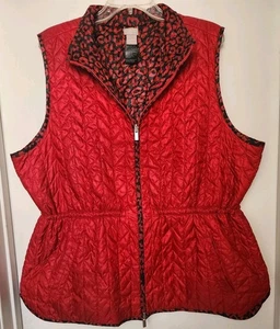 Chicos Zenergy Reversible Quilted Puffer Vest Sz Chico's 4 Red Cinch Waist Chic - Picture 1 of 7