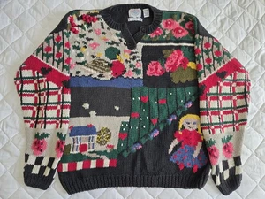 Vintage Cape Isle Strickpullover 2 Knopf Pulli Erdbeeren Blumen Gr. Lg - Bild 1 von 13