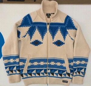 Superdry Zip Up Jumper Men’s Size Large Heavy Chunky Knit Aztec Merino Wool VGC - Picture 1 of 14