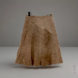 Laura Ashley Bohemian Skirt UK 12 Brown Suede Leather Patch Panels Lined - Picture 1 of 15