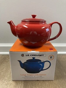 Cerise LE CREUSET 44 oz Large Stoneware 1Qt Teapot Stainless Steel Infuser Ombre - Picture 1 of 12