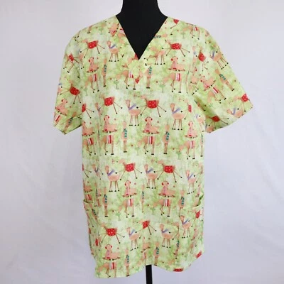 白色天鹅磨砂上衣女式中号圣诞假日驯鹿医用制服 — 第 1/4 张图片