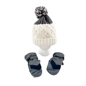 Carters Kids Winter Beanie Hat Mittens Set Gray Knit Size 4-8 Cold-Weather b - Picture 1 of 8