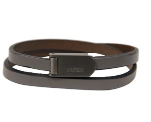 Fendi Men Double Wrap Bracelet Grey Leather Wristlet Adjustable Buckle - Picture 1 of 6