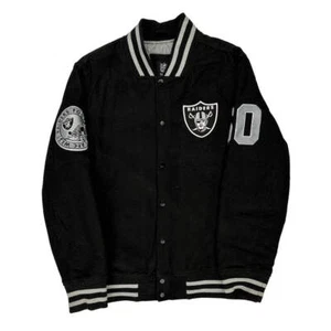 Las Vegas Raiders Nfl Graphic Varsity Jacket - Large Black Wool Blend - Picture 1 of 7