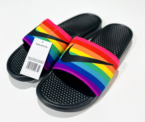 Nike Benassi JDI Be True LGBTQ Rainbow Slides CD2717 001 da uomo taglia 16 nuove con etichetta