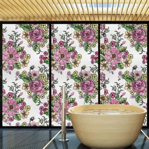 1Roll Flower Privacy Window Film Stained Glass Door Decal Static Frosted Sticker - Picture 1 of 16